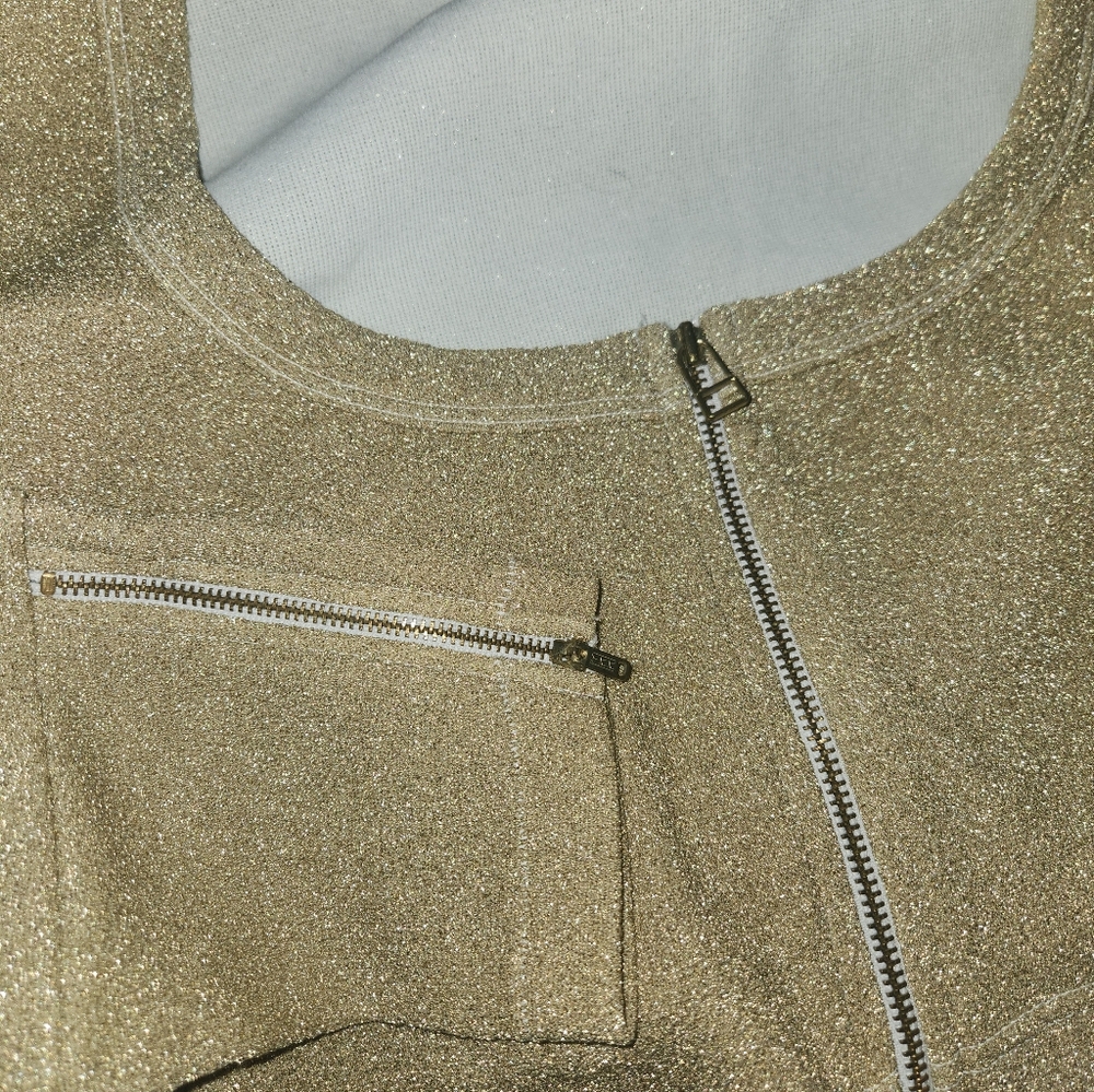 Algorquns Sparkle Stretch Two-Piece Crop Top & Skirt Set in Champagne Gold - Picture 3 of 5